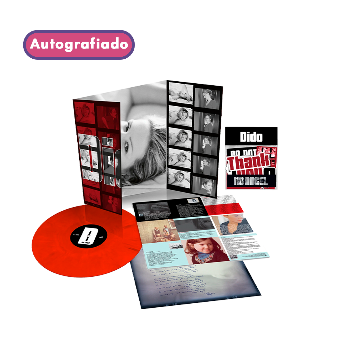 (Preventa) Dido No Angel Deluxe Red Marble Vinilo /Hoja Lyric Autografiado Sheet Insert + Sticker Set