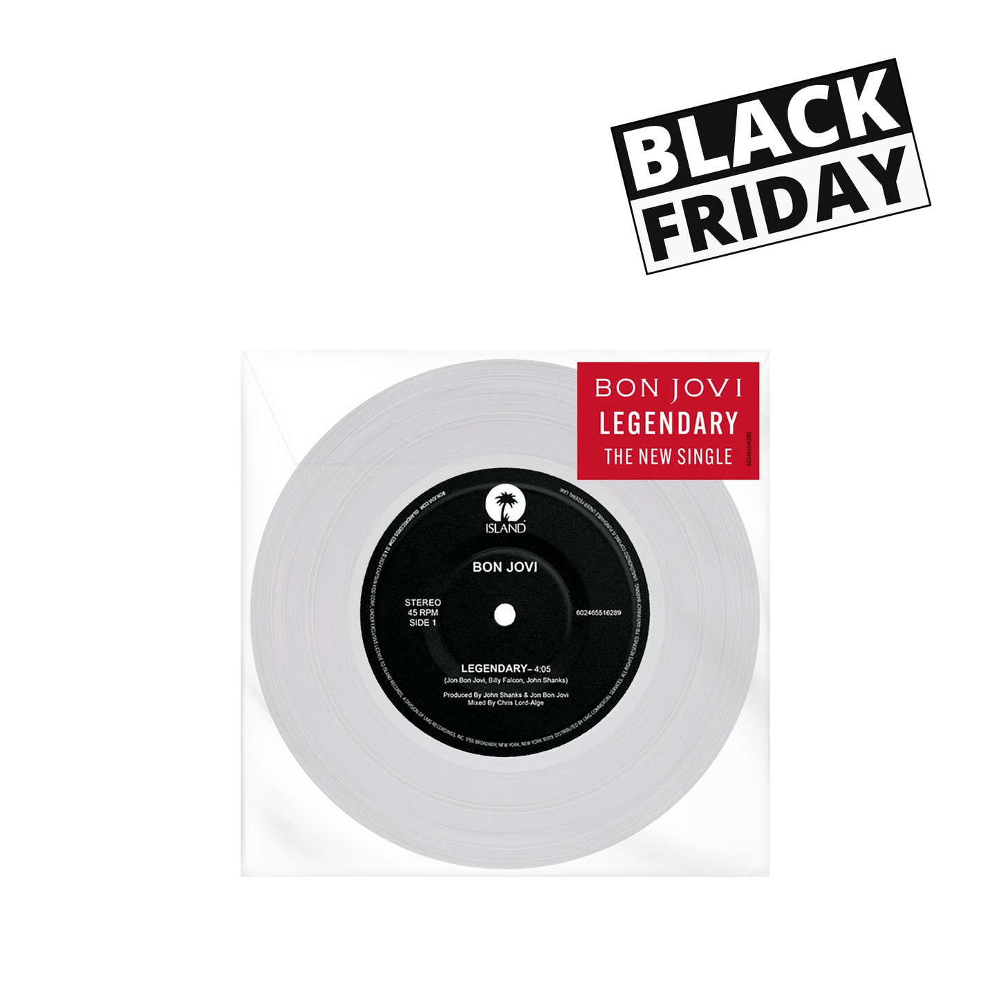 Bon Jovi Legendary CLEAR 7” VINILO SINGLE (LIMITED EDITION)